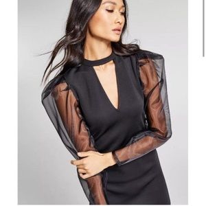 INC Sheer Black Dress Jeannie Mai X Sheer Long Puff Sleeve Sheath Dress Medium